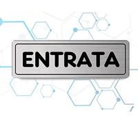 Nitek Targa entrata in Alluminio Satinato 150mm x 50mm -Targhette Autoadesive|Stickers, Klebeetikett| Impermeabili Lavabili, Ufficio, cinema, pizzeria