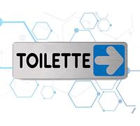Nitek Targa toilette verso destra in Alluminio Satinato 150mm x 50mm - Targhette Autoadesive |Stickers, Klebeetikett| Impermeabili Lavabili, pizzeria