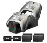 NiTHO Caricatore per Xbox con 2 Pacchi Batteria Ricaricabili per Xbox One/Xbox Series X/S Controller, Base di Ricarica Compatibile con Xbox con Indicatore di Stato di Ricarica a LED - Nero
