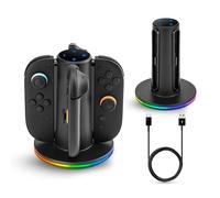 NITHO Stazione di Ricarica 4 in 1 Compatibile con Joycon N-Switch 2, Stazione Dock di Ricarica con Luce RGB, Ricarica Rapida con Cavo Type-C, Ricarica Simultanea per 4 Controller Joy, Nero