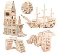NiToy Montessori-STEM - Set da gioco per tavole in legno di pino naturale, forme creative per l'apprendimento prematuro didattico, giochi di impilamento spaziale 3D per