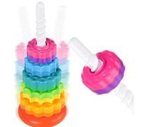 NiToy Torre impilabile da 35 cm, con funzione girevole, anelli impilabili arcobaleno, giocattolo educativo in plastica ABS senza BPA, per la promozione precoce e lo sviluppo del cervello
