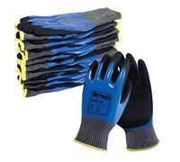 NITREX 340FCD Guanti Protettivi da Lavoro, confezione da 10 -Guanti Antitaglio Classificazione F con Palmo Rivestito in Nitrile Sabbiato in Nero/Blu, Taglia 6
