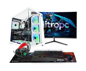 NitroPC - Pack Diamond Plus | PC Gaming Completo (AMD Ryzen 7 7700X 4.5GHz, RTX 5060 Ti 16GB, RAM 32GB, M.2 1TB, Windows 11PRO, RGB | WiFi, Monitor Curvo 27" Tastiera Mouse, Cuffie) PC fisso (Bianco)
