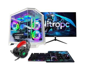 NitroPC - Pack Gold Plus | PC Gaming Completo (Intel Core i5 14400F 4/8 4.7GHz, RTX 3050 8GB, RAM 16GB, M.2 1TB, Windows 11 PRO, RGB | WiFi, Monitor 24", Tastiera, Mouse, Cuffie) PC fisso (Bianco)