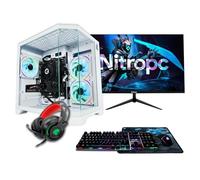 NitroPC - Pack Silver Plus | PC Gaming completo (AMD Ryzen 5 5500 4.2GHz, RX 6600 8GB, RAM 16GB, M.2 1TB, Windows 11, RGB | WiFi, Monitor 24", Tastiera, mouse, cuffie) PC desktop (bianco)