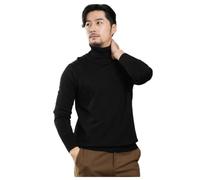 NITRY Maglione A Maglia da Uomo Traspirante Morbido Caldo Comodo Maniche Lunghe Pullover Temperamento Casual Tinta Unita Maglieria D-Black L