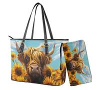 Nittanovaca Borsa da donna con set di portafoglio, borsa a tracolla in pelle da donna, borsa a tracolla impermeabile da viaggio per lavoro, Girasole multicolore della mucca degli altopiani