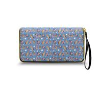 Nittanovaca Borsa da donna in pelle, portafoglio lungo e sottile, con cerniera e cinturino da polso, Fiore di pastore blu-tedesco
