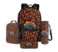 Nittanovaca Borsa per la scuola per bambini con set per il pranzo, zaino per la scuola elementare, astuccio per libri con custodia per bottiglia d'acqua, Trattore multicolore Tyrannosaurus Rex, Set di