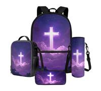 Nittanovaca Borsa per la scuola per bambini con set per il pranzo, zaino per la scuola elementare, astuccio per libri con custodia per bottiglia d'acqua, Croce viola, Set di zaini per la scuola