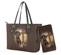 Nittanovaca Borsa tote da donna, set da 2 borse e borse, borsa a tracolla in pelle con cerniera, Croce di Giglio Bassotto Marrone
