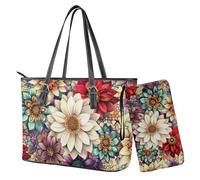Nittanovaca Borsa tote da donna, set da 2 borse e borse, borsa a tracolla in pelle con cerniera, Fiore multicolore