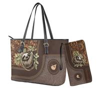 Nittanovaca Borsa tote da donna, set da 2 borse e borse, borsa a tracolla in pelle con cerniera, Girasole bradipo marrone