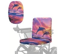 Nittanovaca Copertura per sedia a rotelle elettrica con stampa delfino arcobaleno, installazione rapida, accessori per sedia a rotelle, stampa tramonto spiaggia, copertura per sedile scooter con
