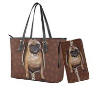 Nittanovaca Set da 2 pezzi con stampa di zampa di carlino con portafoglio da donna, borsa a tracolla impermeabile e portafoglio da polso, borsa in pelle con manico superiore per passeggiate