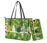 Nittanovaca Set di 2 borse da donna con stampa del giorno di San Patrizio, borsa a tracolla in pelle PU, impermeabile, borsa da polso per feste, Green-saint Patrick Leaf Birra per gatti