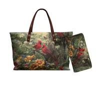 Nittanovaca Set di 2 borse tote da donna, borsa tote portatile impermeabile borsa da polso per lo shopping, Stampa floreale verde cardinale