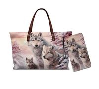 Nittanovaca Set di 2 borse tote da donna, borsa tote portatile impermeabile borsa da polso per lo shopping, Stampa lupo rosa