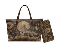 Nittanovaca Set di 2 borse tote da donna, borsa tote portatile impermeabile borsa da polso per lo shopping, Girasole Lupo Marrone