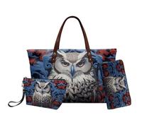 Nittanovaca Set di 3 borse da donna, impermeabili, con cerniera, piccolo portafoglio per il trucco, Blu e Rosso Gufo Fiore