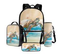 Nittanovaca Set di 4 zaini per bambini, zaino con borsa per il pranzo, per studenti scolastici, regalo per il ritorno a scuola, Tartaruga marina multicolore Stella marina, Set di zaini per la scuola