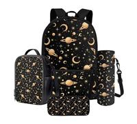 Nittanovaca Set di 4 zaini per bambini, zaino con borsa per il pranzo, per studenti scolastici, regalo per il ritorno a scuola, Luna stellare pianeta nero, Set di zaini per la scuola