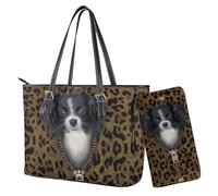 Nittanovaca Set di borsa tote con stampa leopardata, borsa tote in pelle con cerniera per donne e signore, borsa e borse set con manico superiore borsa da lavoro