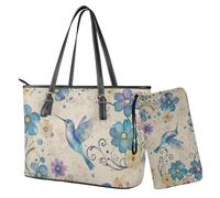 Nittanovaca Set di borse da donna, borsa a tracolla impermeabile con portafoglio set per lavoro, borsa in pelle con borsa, Fiore colibrì beige