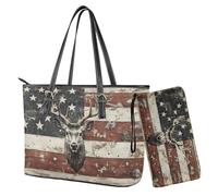 Nittanovaca Set di borse da donna, borse a tracolla in pelle, borse a tracolla in pelle, borse a tracolla con manico superiore con portafoglio con cerniera, Bandiera Americana Cervo Multicolore