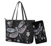 Nittanovaca Set di borse e borse, set di borse con cerniera portafoglio impermeabile, borsa a tracolla con manico superiore borsa a tracolla, Fiore di libellula nera