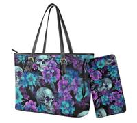 Nittanovaca Set di borse e borse, set di borse con cerniera portafoglio impermeabile, borsa a tracolla con manico superiore borsa a tracolla, Teschio multicolore Fiore