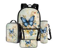 Nittanovaca Set di zaini per la scuola dei cartoni animati, grande capacità 4 in 1 zaino per studenti, zaino per bambini per la scuola elementare, Beige-farfalla Fiore, Set di zaini per la scuola