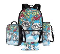 Nittanovaca Set di zaini per la scuola per bambini, set di 4 zaini con cartoni animati, zaino da viaggio per scuola elementare prescolare, Procione blu, Set di zaini per la scuola