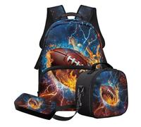 Nittanovaca Set di zaini per la scuola per ragazzi, con borsa per il pranzo e astuccio, set da 3 pezzi, zaino per studenti, borsa casual per libri, Multicolor-rugby Water Fire Lightning, Set di zaini