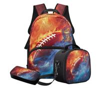 Nittanovaca Set di zaini per la scuola per ragazzi, con borsa per il pranzo e astuccio, set da 3 pezzi, zaino per studenti, borsa casual per libri, Fuoco d'acqua multicolore-rugby, Set di zaini per la