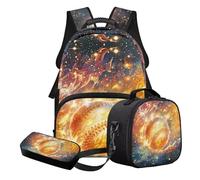 Nittanovaca Set di zaini per la scuola, zaino con borsa per il pranzo e astuccio, set da 3 pezzi, zaino grande per bambini per la scuola elementare, Fuoco da baseball arancione, Set di zaini per la