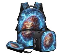 Nittanovaca Set di zaini per la scuola, zaino con borsa per il pranzo e astuccio, set da 3 pezzi, zaino grande per bambini per la scuola elementare, Fulmine blu-rugby, Set di zaini per la scuola