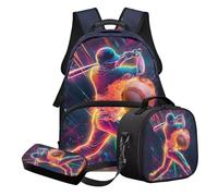 Nittanovaca Set di zaini per la scuola, zaino con borsa per il pranzo e astuccio, set da 3 pezzi, zaino grande per bambini per la scuola elementare, Fuoco da baseball multicolore, Set di zaini per la