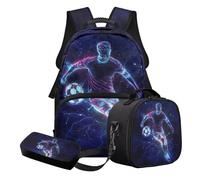 Nittanovaca Set di zaini per la scuola, zaino con borsa per il pranzo e astuccio, set da 3 pezzi, zaino grande per bambini per la scuola elementare, Fulmine da calcio blu, Set di zaini per la scuola