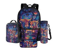 Nittanovaca Set di zaini per studenti,Set di zaini leggeri per bambini,Zaino per la scuola media elementare, Galassia di mucca degli altopiani multicolore, Set di zaini per la scuola