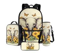 Nittanovaca Set di zaino per bambini, zaino Studemt e borsa per il pranzo, borsa per la scuola elementare, Farfalla Girasole Elefante Giallo, Set di zaini per la scuola