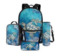 Nittanovaca Set di zaino per bambini, zaino Studemt e borsa per il pranzo, borsa per la scuola elementare, Tartaruga blu marina, Set di zaini per la scuola