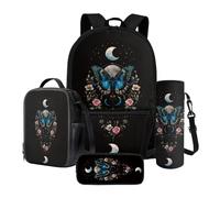 Nittanovaca Set di zaino per bambini, zaino Studemt e borsa per il pranzo, borsa per la scuola elementare, Luna Rosa Farfalla Nera, Set di zaini per la scuola