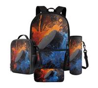 Nittanovaca Set di zaino per la scuola per bambini e ragazzi, zaino e borsa per il pranzo, grande capacità, 4 pezzi, set da viaggio, Inchiostro multicolore per hockey su ghiaccio, Set di zaini per la