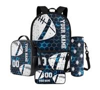 Nittanovaca Set personalizzato zaino e borsa per il pranzo, astuccio casual per la scuola per ragazzi, set zaino per la scuola media, Geometria blu-rugby, Set di zaini per la scuola