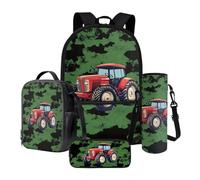 Nittanovaca Set zaino con borsa per il pranzo, borsa da scuola con astuccio e custodia per bottiglia d'acqua, zaino grande per bambini, Trattore verde, Set di zaini per la scuola