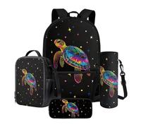 Nittanovaca Set zaino con borsa per il pranzo, borsa da scuola con astuccio e custodia per bottiglia d'acqua, zaino grande per bambini, Tartaruga del Mar Nero, Set di zaini per la scuola