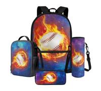 Nittanovaca Set zaino e borsa per il pranzo, astuccio per la scuola per studenti, zaino per ragazzi e custodia per bottiglia d'acqua, Baseball blu e rosso fuoco, Set di zaini per la scuola
