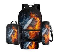 Nittanovaca Set zaino e borsa per il pranzo, astuccio per la scuola per studenti, zaino per ragazzi e custodia per bottiglia d'acqua, Hockey su ghiaccio con acqua multicolore, Set di zaini per la